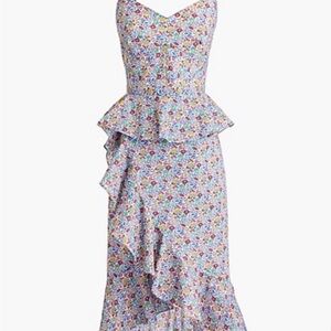 J. Crew Pink and Red Ruffled Asymmetrical Sundress